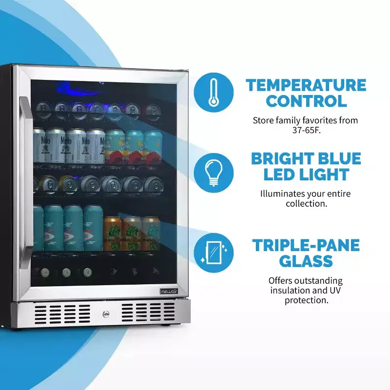 Newair 177-Can Built-In or Freestanding Stainless Steel Beverage Fridge - 24