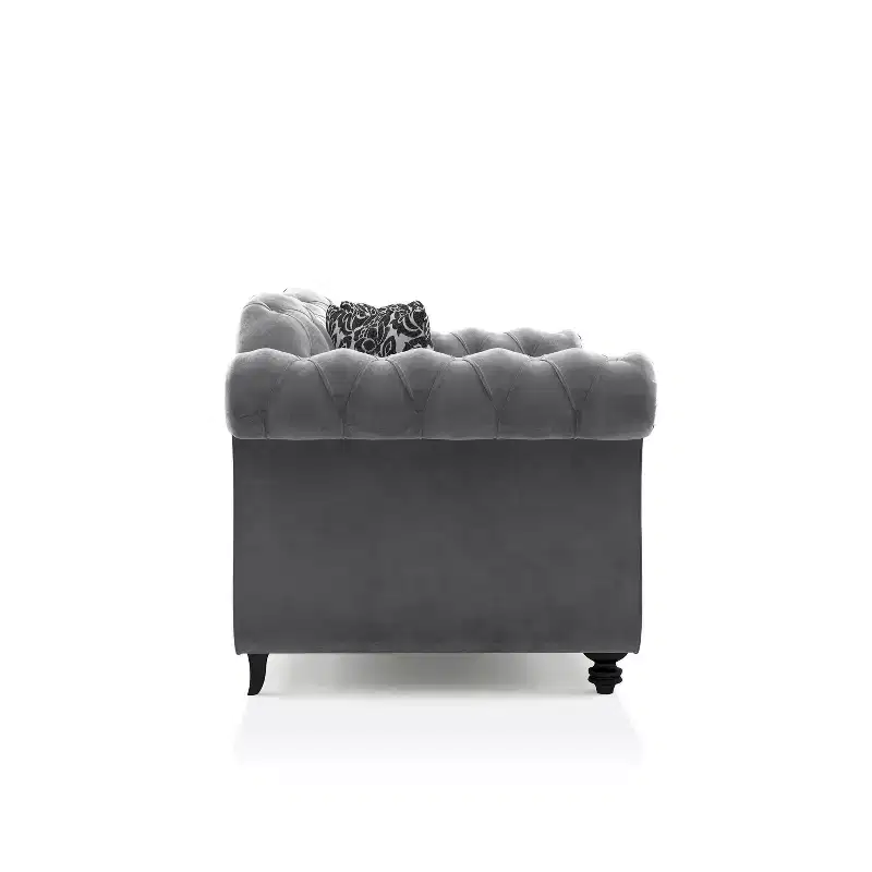 Button Tufted Velvet Sofa, 3-Seater with Wood Frame and Black Legs