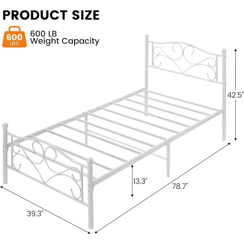 Single bed frame with headboard, sturdy mattress base with steel slats, ideal for apartment bedrooms.