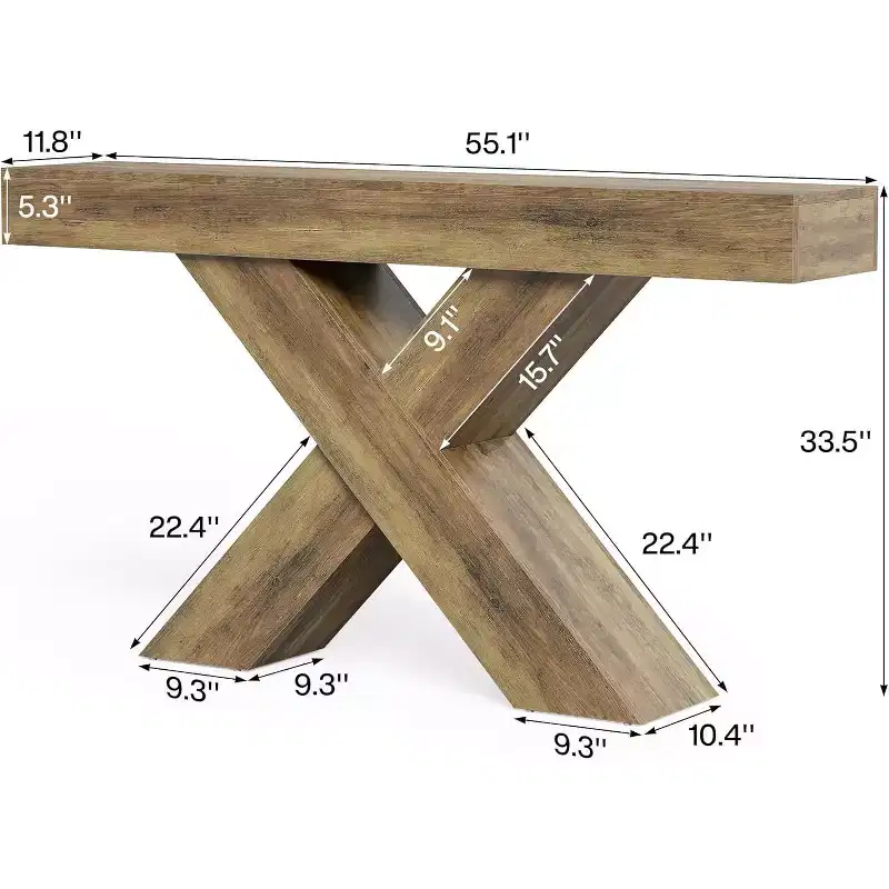 Lantine 55Entryway Console Table, X-Shaped Design Narrow Console Table, for Living Room Foyer Hallway, Entryway, Foyer,Rustic Brown