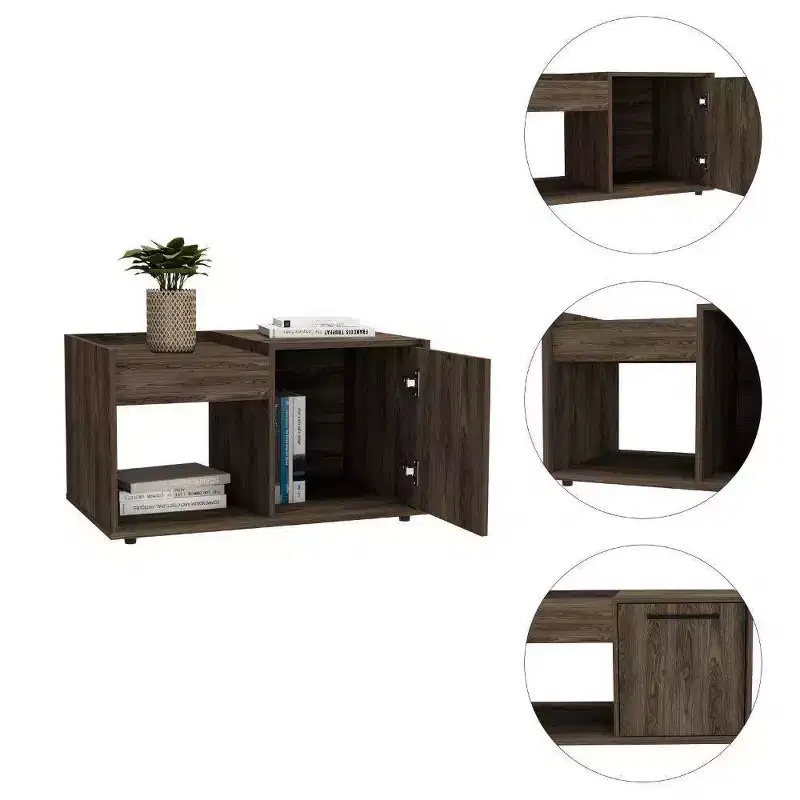 Siena Coffee Table Dark Walnut - Boahaus: With Drawer, Lower Shelf, Modern Ergonomic Design