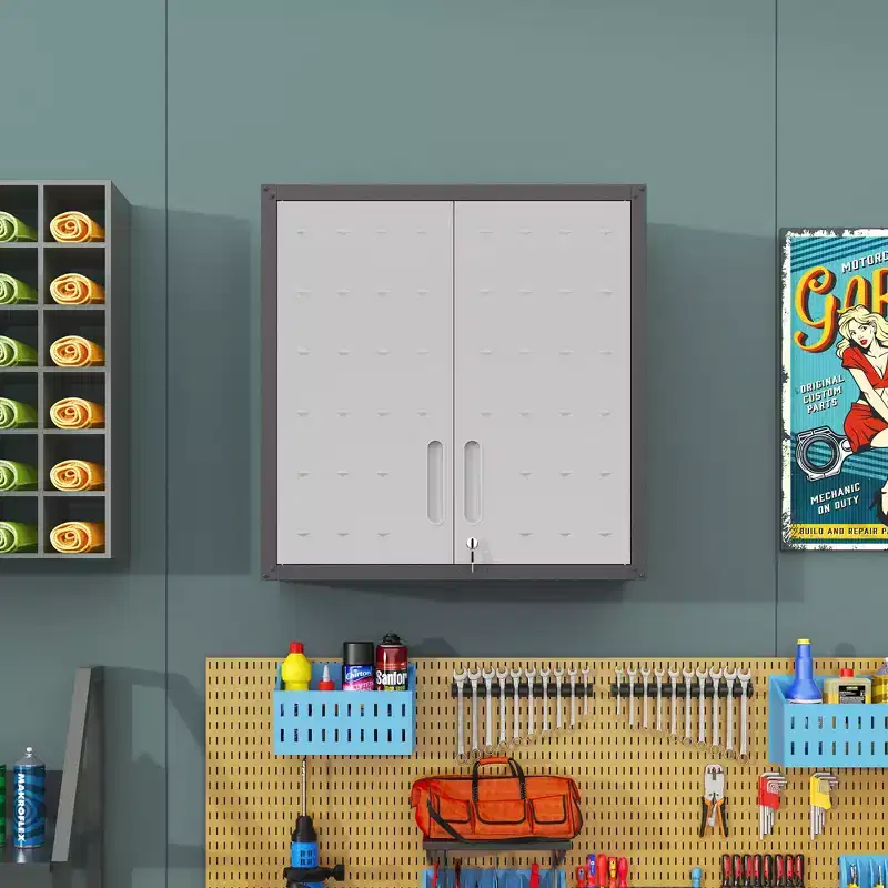 Metal Locking Wall-Mounted Tool Storage Cabinet with 1 Shelf