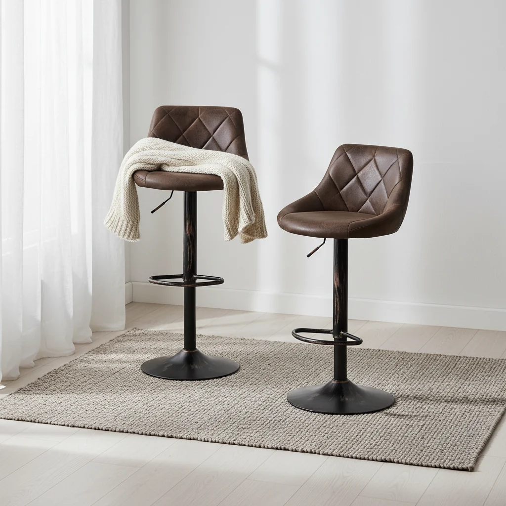 Adjustable Bar Stools Swivel Bar Chairs Hot-stamping Cloth Retro Brown Low Back