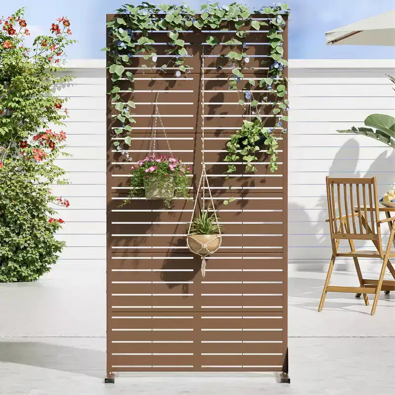 72 H35W Dovelina Gray Outdoor Freestanding Metal Privacy Screen Decorative Garden Fence