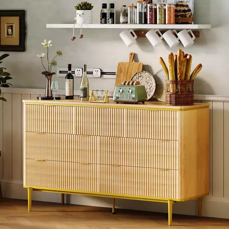 COZONY 54 Wide Fluted 7 Drawer Dresser, Modern Wood Storage Cabinet with Curved Design & Metal Handles for Bedroom Living Room