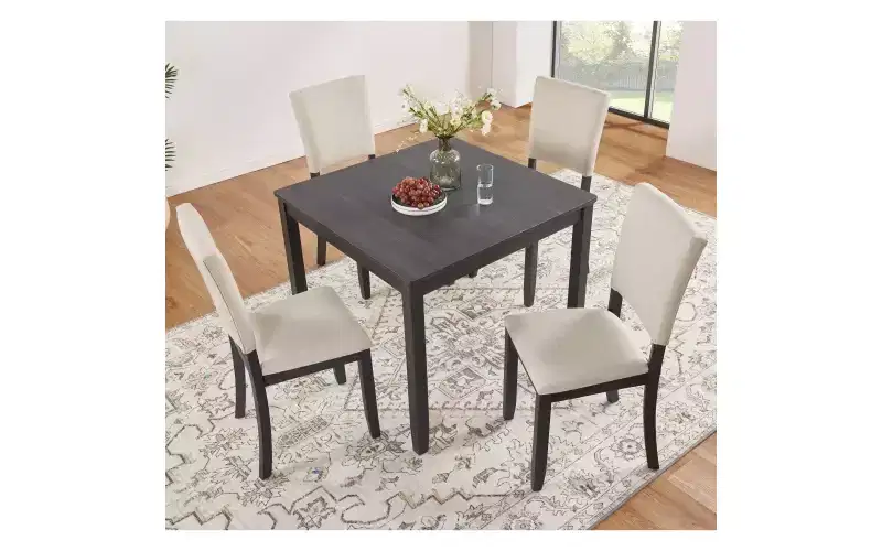 GDFStudio Amelia Farmhouse 5 Piece Square Dining Table with 4 Upholstered Chairs