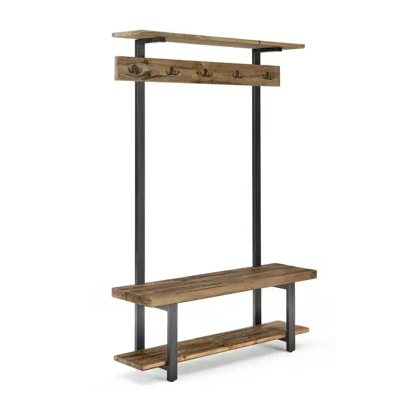 Pomona Entryway Hall Tree with Bench, Shelf, and 5 Coat Hooks, Rustic Pine