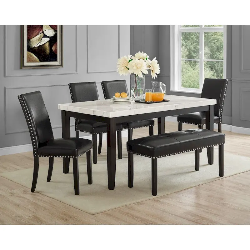 Steve Silver Winlock Faux Leather Dining Bench with Nailheads,
