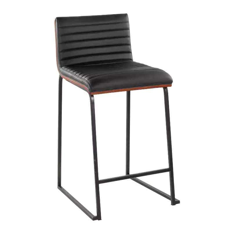 LumiSource Set of 2 26" Mason Mara Counter Height Barstools Black Walnut Wood/Black PU Leather