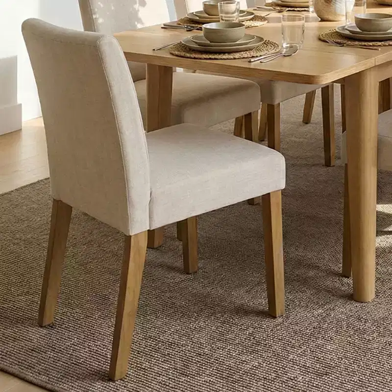 Expandable Dining Table Set for 8, Rectangular Table with Removable Leaves and Armless Linen Chairs, Featuring Solid Wood Legs-Panipeachy