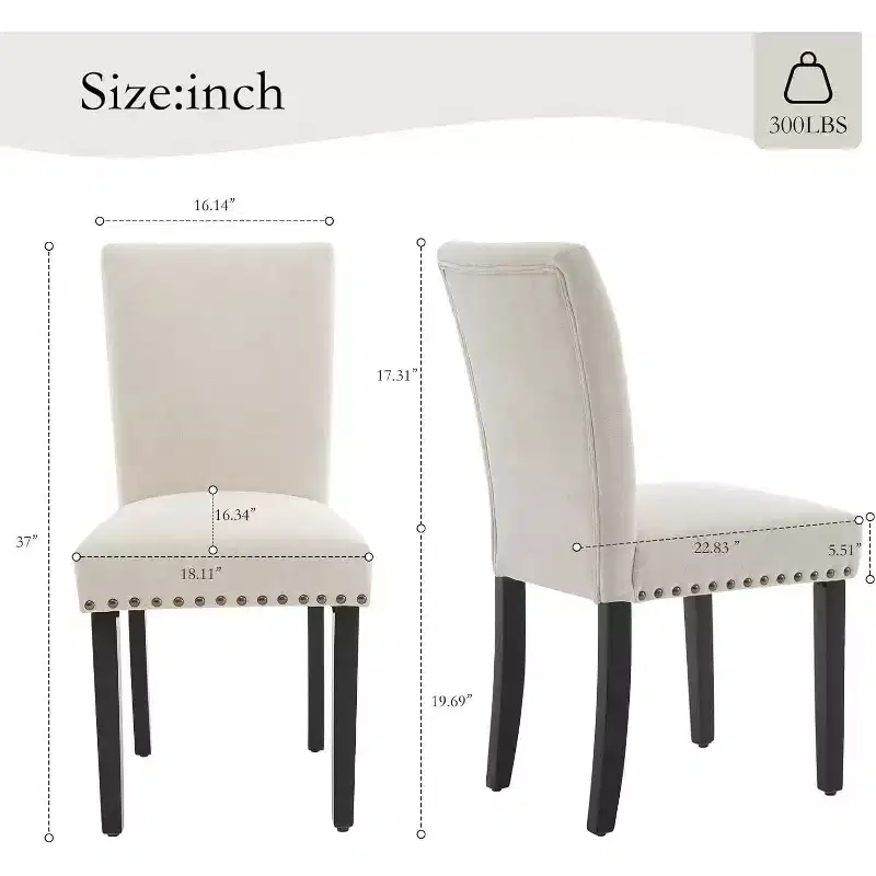Acekool Upholstered Dining Chairs Set of 2, Nailhead Trim, Sturdy Wood Legs, Fabric Accent Chairs for Dining Room & Kitchen
