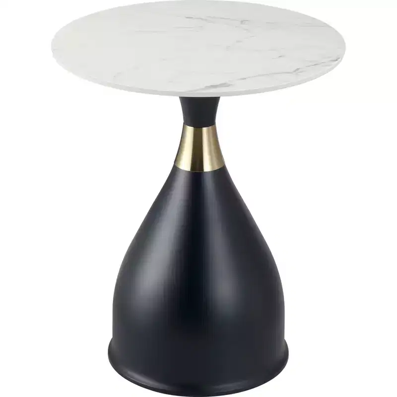 LeisureMod Bento Sintered Stone Top Side Table - Black Pedestal Base Nightstand