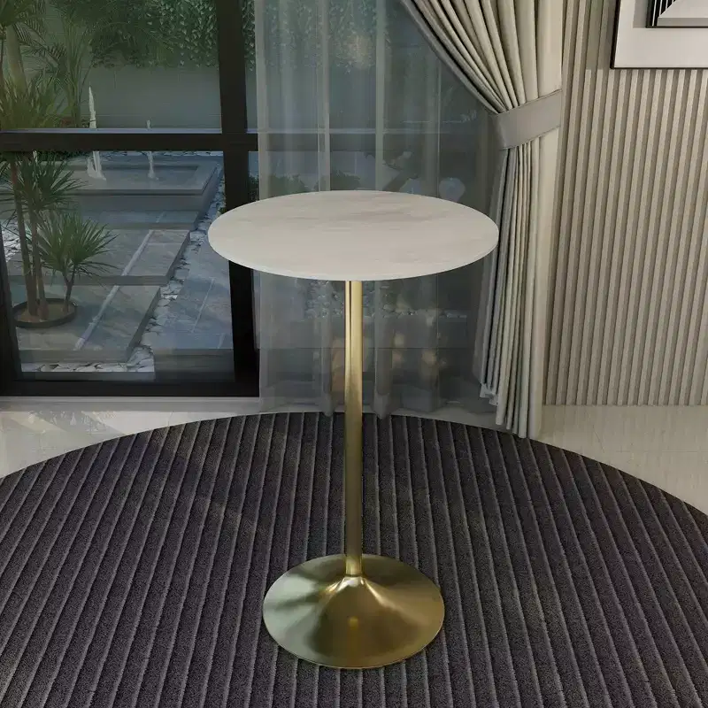 Leisuremod Verve 27 Round Bar Height Dining Table - Modern Resin Top with Brushed Gold Pedestal Base Counter Height Table for Kitchen, Home, and Pub