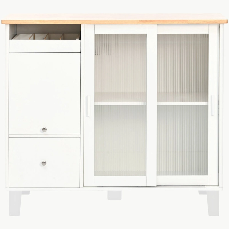 Kitchen Island with Drop Leaf, LED Light Kitchen Cart on Wheels