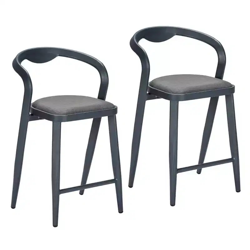Aluminum Minimalist Bar Chair with Backrest, 2-Piece Set, Indoor and Outdoor, Gray-Blue