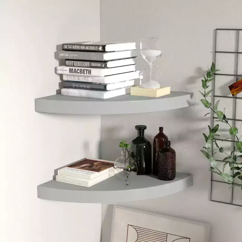 Corner Shelf 2 Piece Gray Honeycomb MDF, Metal Small