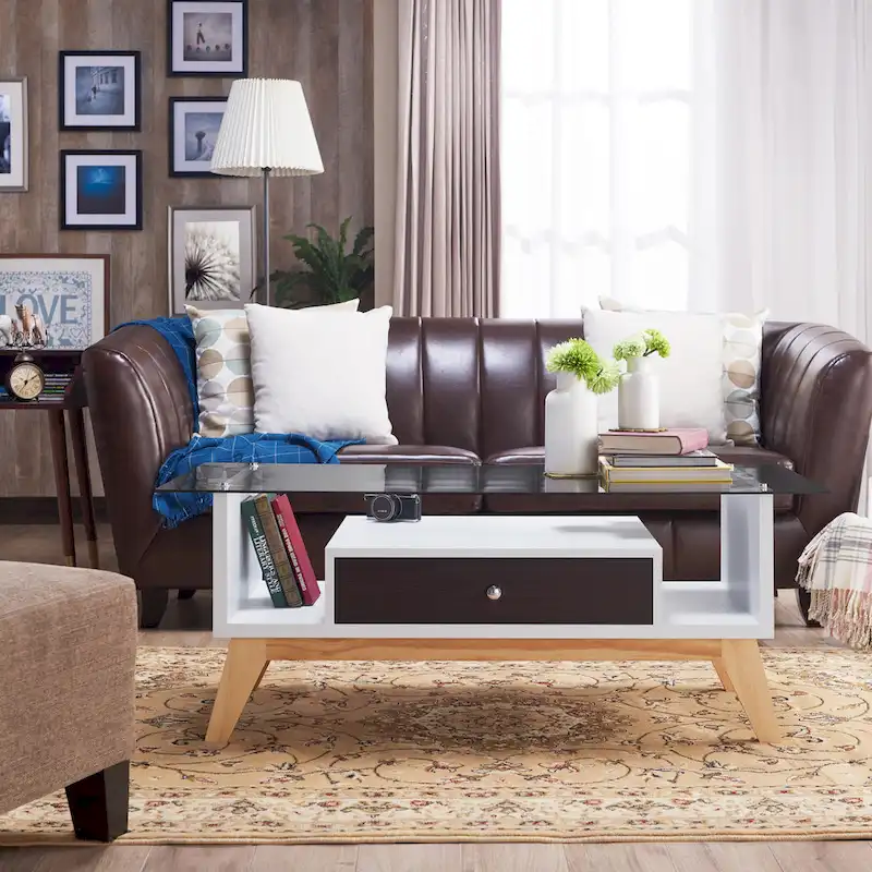 Tevi Modern 47-inch Glass Top 1-Shelf Coffee Table by Furniture of America