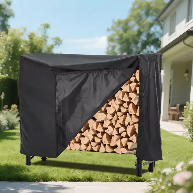 Firewood Rack 8 ft Outdoor & Indoor Log Holder Heavy Duty Word Organizer with Weatherproof Cover Steel Mesh Storage for Fireplace, Patio