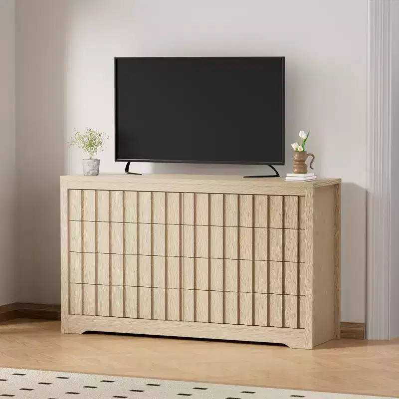 Fluted Dresser for Bedroom, Modern Handleless Chest of Drawers, Wood, 8 Doors