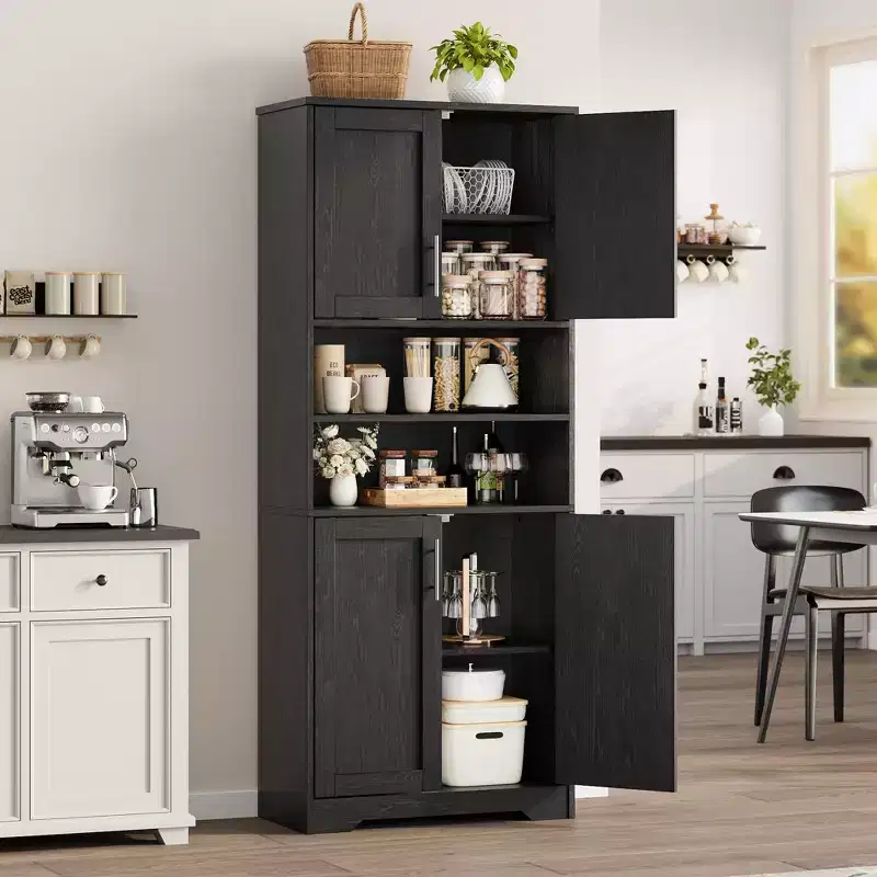 67Farmhouse Tall Storage Cabinet with Glass Doors,Adjustable Shelves Drawer,Anti-Tip Freestanding Pantry Cabinet for Bathroom Kitchen Living Room