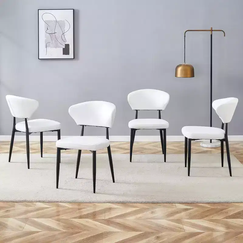MAYEERTY Set of 4 White Minimalist Ergonomic Dining Chairs Curved Backrest Comfortable Seating