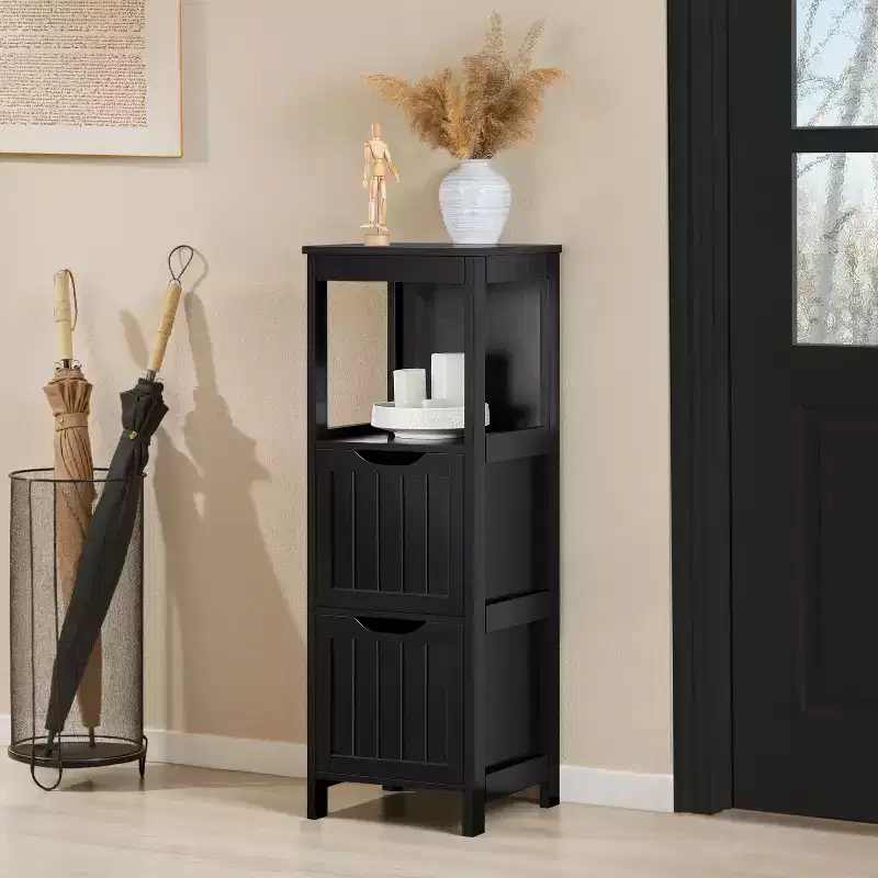 Wooden Bathroom Floor Cabinet Freestanding Side Storage Organizer with 2 Drawers