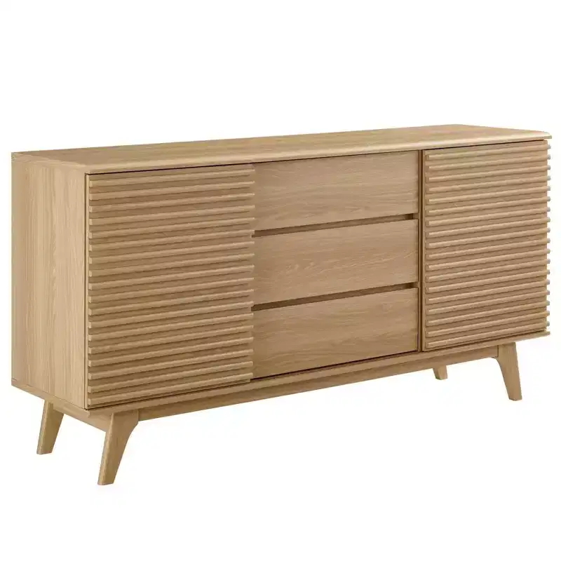 63" Render Sideboard Buffet Table or TV Stand - Oak - : Mid-Century Media Storage Cabinet