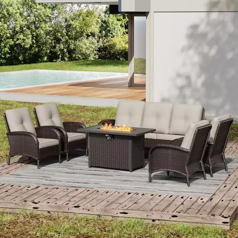 UPTIOT Outdoor Fire Pit Lounge Set with 4 Chairs, Sofa & Weatherproof Design for Ultimate Patio Entertaining