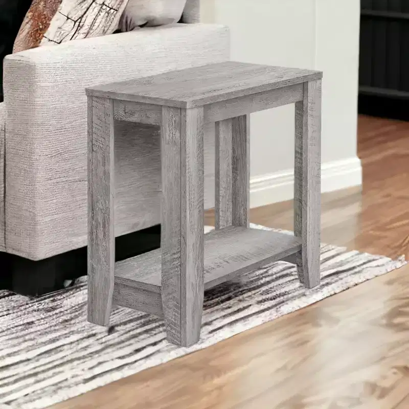 Gray Wood End Table With Shelf