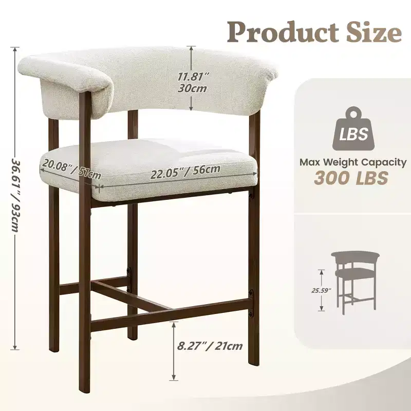 KERDOM Wooden Dining Chairs Set of 1, Modern Fabric Upholstered Dining Room Chair , Armless Wide Seat Cushion, Farmhouse Dinner Chair ,Beige