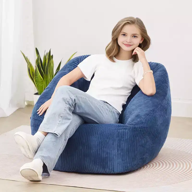 Bean Bag Chair, 3 Feet Bean Bag Chair with Soft Armrests and Storage Pocket, 25D Memory Foam Filled with Soft Teddy Velvet Cover
