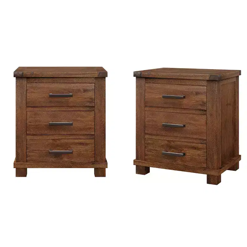 GDFStudio Ken Rustic Solid Wood Nightstand with 3-Drawer (Set of 2)