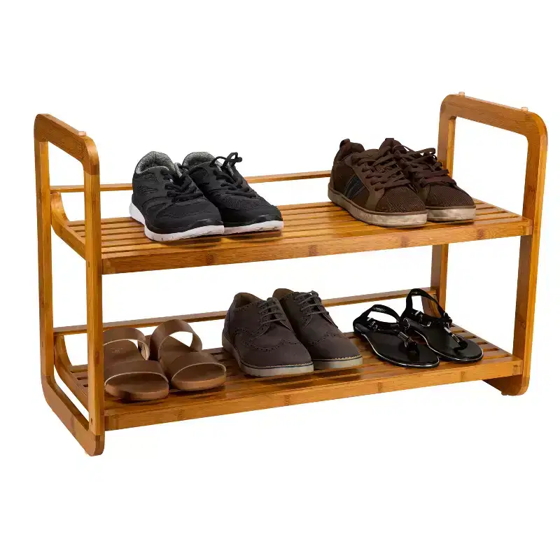 2-Tier Stackable Bamboo Shoe Rack Holds 6 Pairs Tan