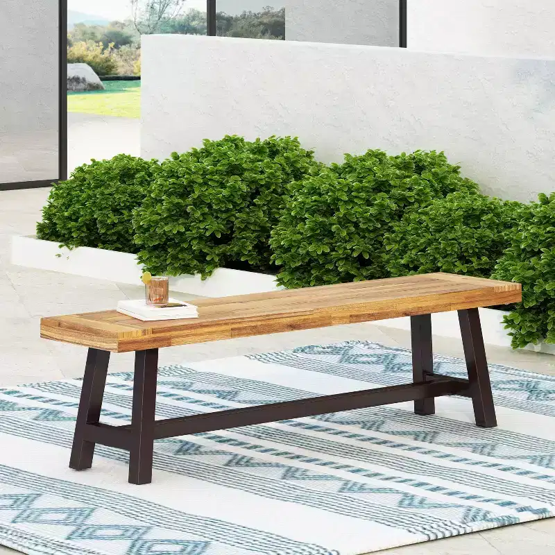 Christopher Knight Home Bowman Outdoor Acacia Wood 63 W Bench with Iron Legs