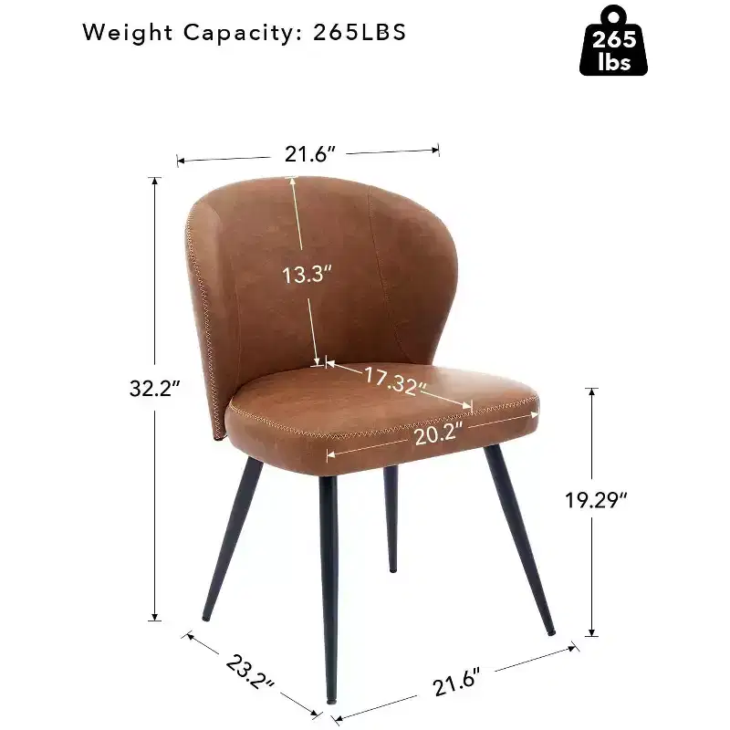 Dining chair set of two, mid-century modern kitchen dining chairs with upholstered backs, stitching and metal legs, beige
