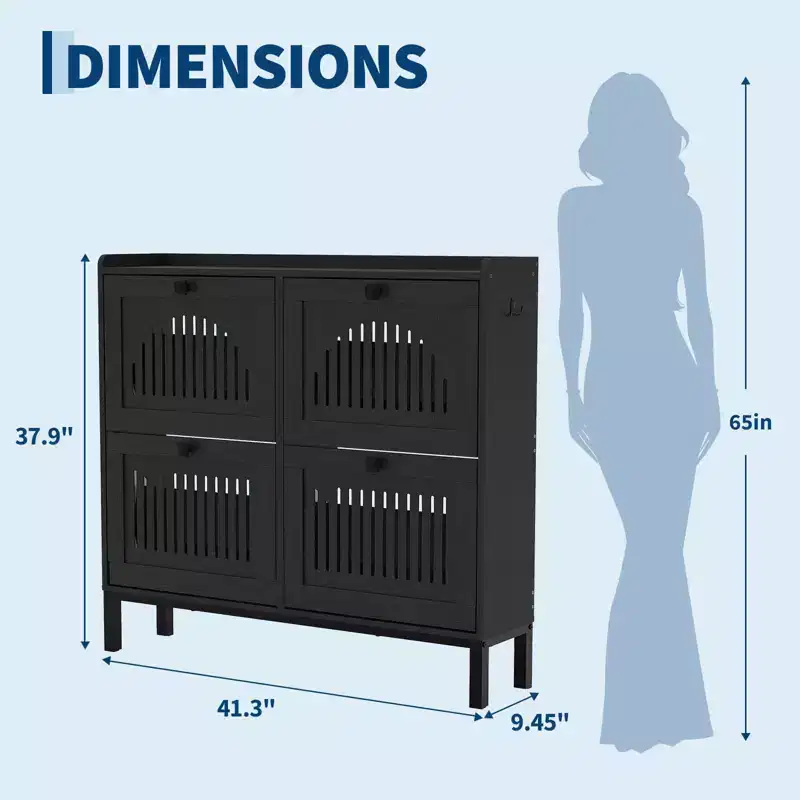 Shoe Storage Cabinet with 4 Flip Drawers, Hidden Shoe Organizer with Adjustable Shelves, Freestanding Shoe Rack for Entryway, Living Room