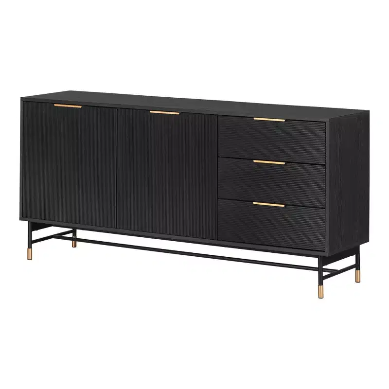 Mid-Century Sideboard, Ash Oak/Gold, 3 Drawers & 2 Doors, 63