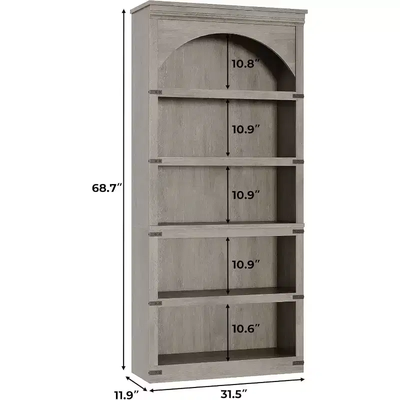 68.7 Tall Arched Bookshelf Bookcase with Storage,5-Tier Farmhouse Book Shelf,Wooden Bookshelves for Home Office, Living Room