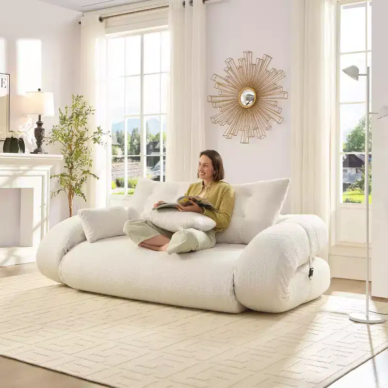 Sofa Bed, 78.7 Multi-Functional Foldable Sofa Couch, Teddy Fabric 4 Pillows and Armrest, Modern Lounge Furniture for Living Room