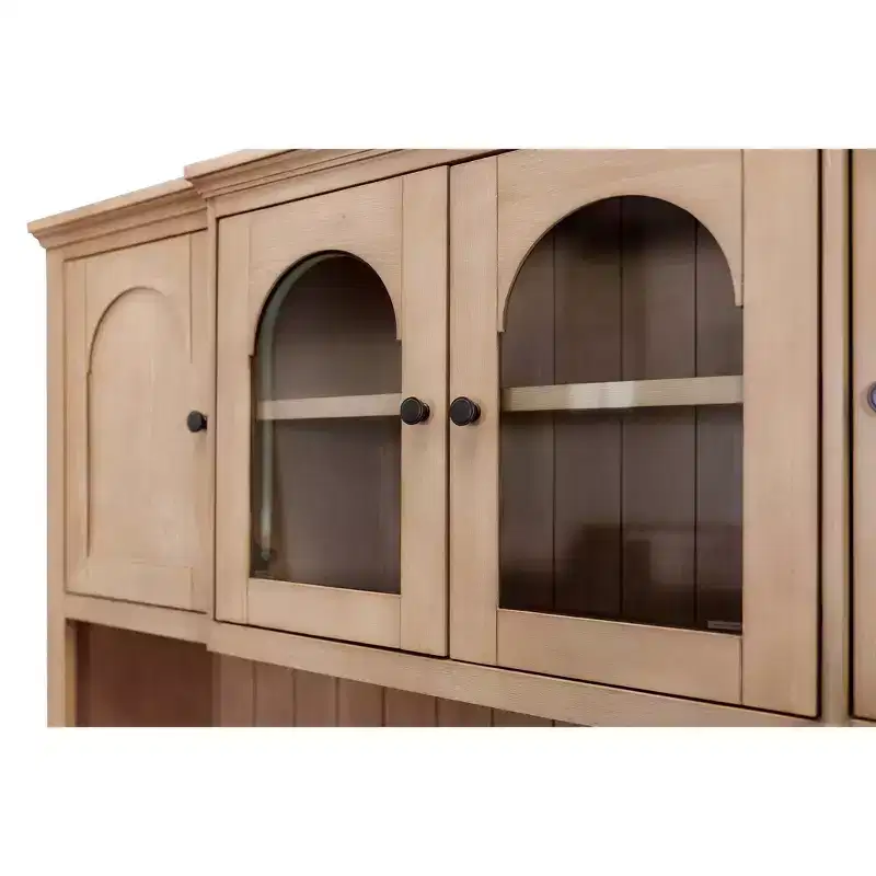 Modern Wood Credenza and Hutch Laurel Collection Light Brown - Martin Furniture: Wire Brushed, Arched Panels