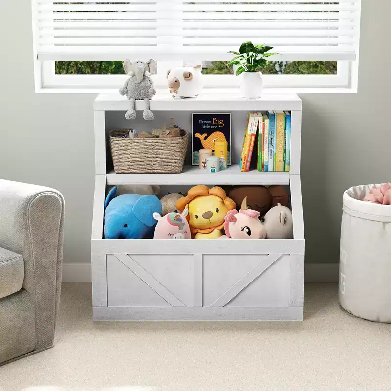 Kids Bookshelf, Storage Organizer Cabinet with Anti-Tipping Device, Waterproof Toddler Organizer Box for Nursery, Playroom, Bedroom, Hallway