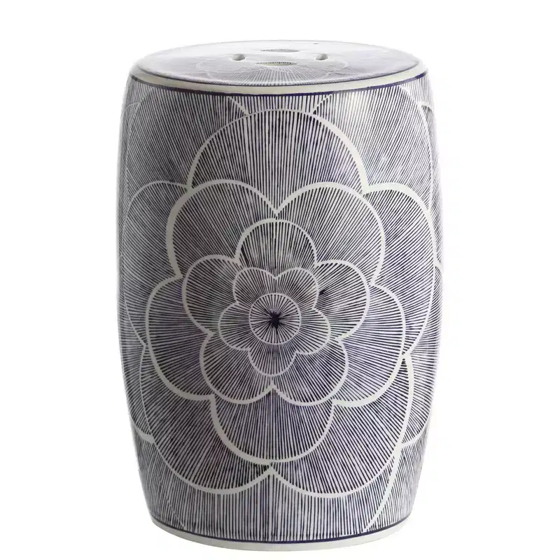JONATHAN Y Camellia 17 Ceramic Drum Garden Stool/Accent Table, Blue