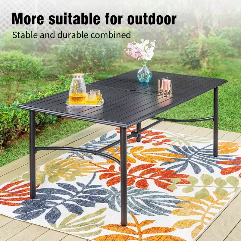Captiva Designs 7pc Patio Dining Set with Slat-top Rectangle Table & Metal Stackable Chairs