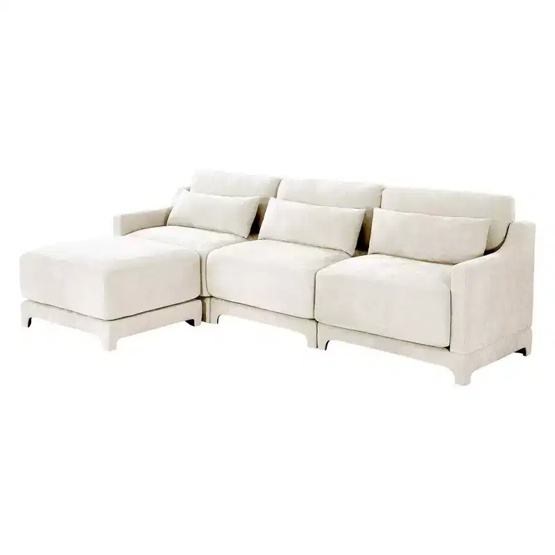 Homy Casa 3-Seater Chenille Sofa with Movable Ottoman, Modular Upholstered Sectional Couch for Living Room