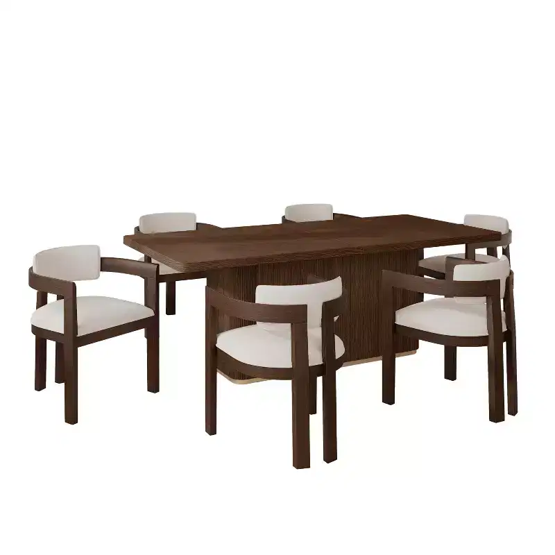 7-Piece Rectangular Dining Set, Contemporary Style, Seats 6, Upholstered Arm Chairs