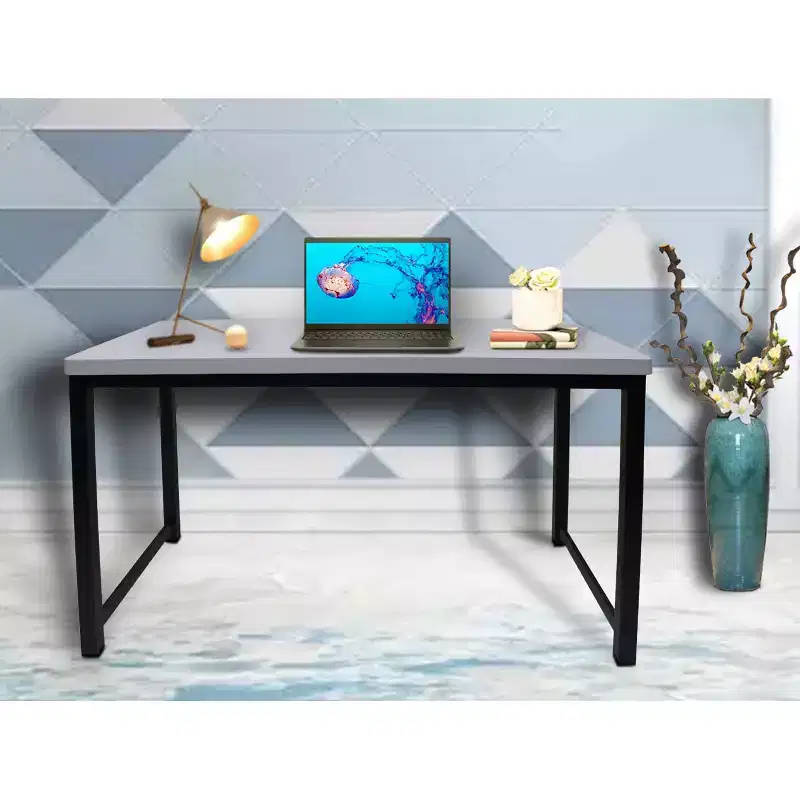 eHemco Office Computer Desk in Light Gray Top and Metal Frame Base in Black, 30 Inches Height