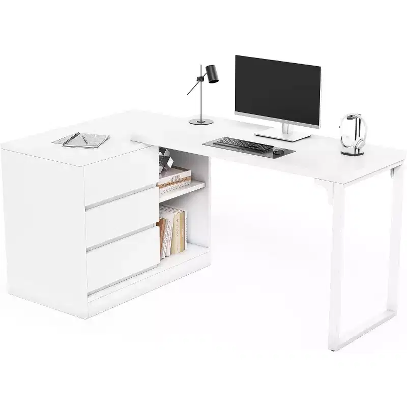 70-Inch L-Shaped Computer Desk with Drawers and Storage