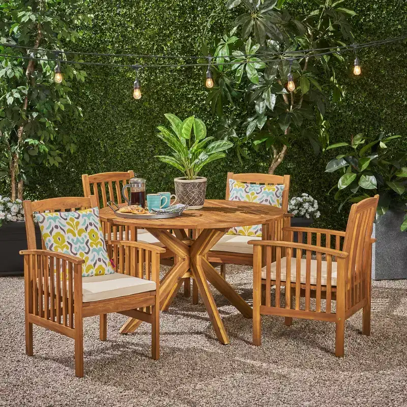Christopher Knight Home Valence Outdoor Acacia Wood 5 Piece Dining Set with Water Resistant Cushion