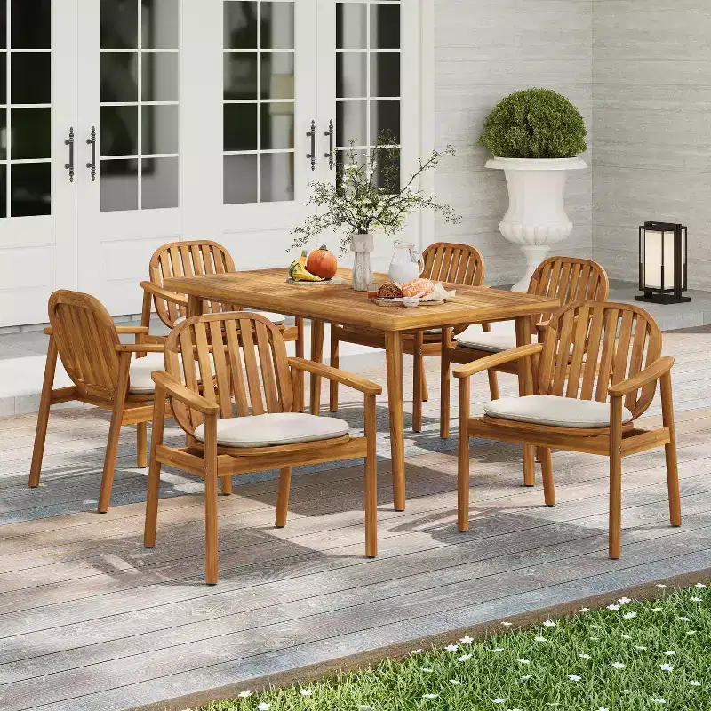 Christopher Knight Home Kennen 7 Piece Outdoor Rustic Acacia Wood Dining Set with Cushions