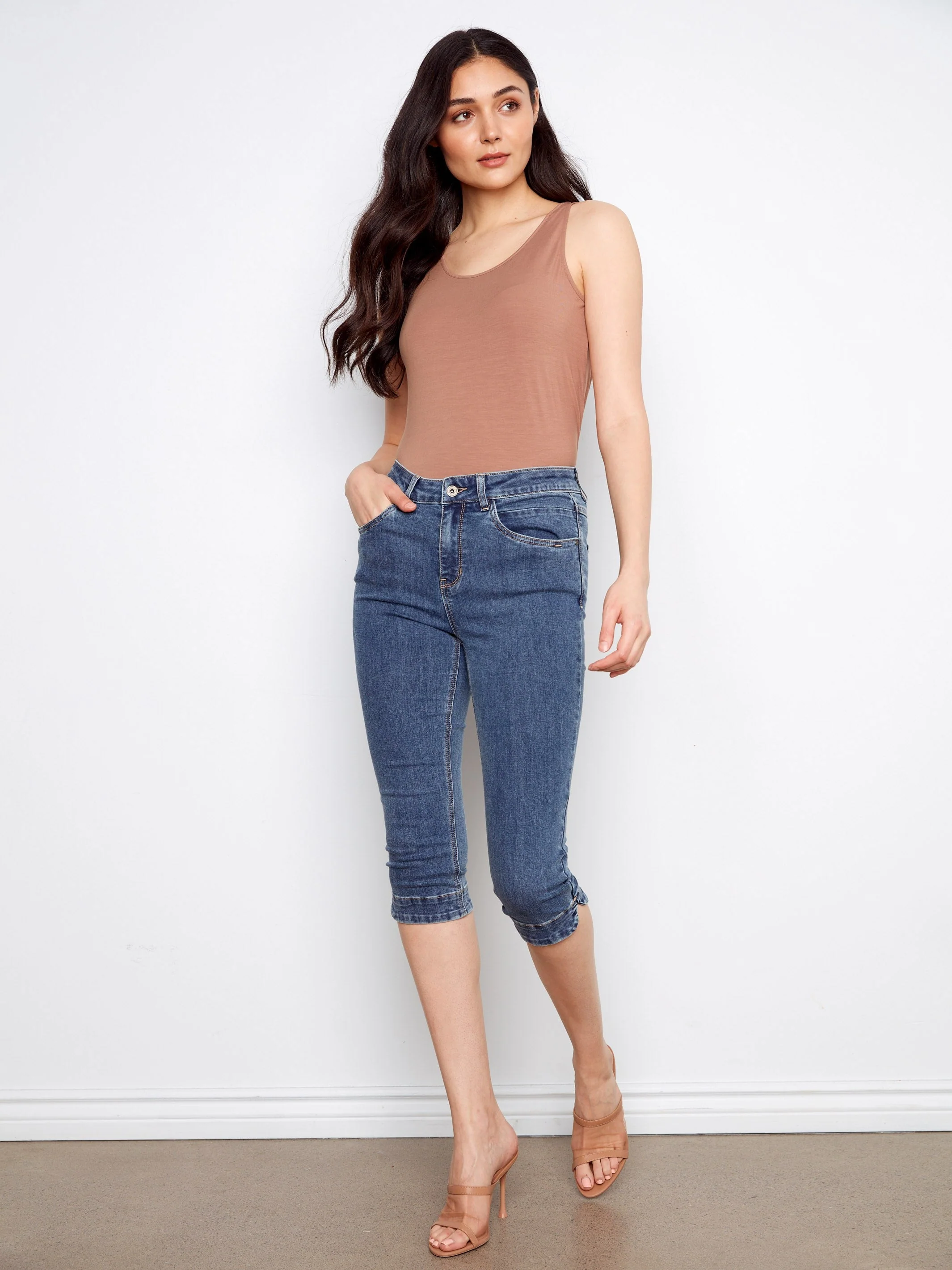 Knee High Capri Jeans - Medium Blue